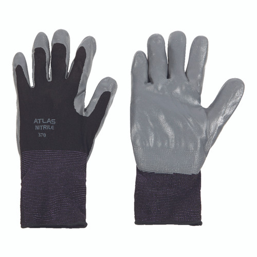 Atlas - 370BL-08.RT - Unisex Indoor/Outdoor Nitrile Dipped Gloves Black/Gray L 1 pair