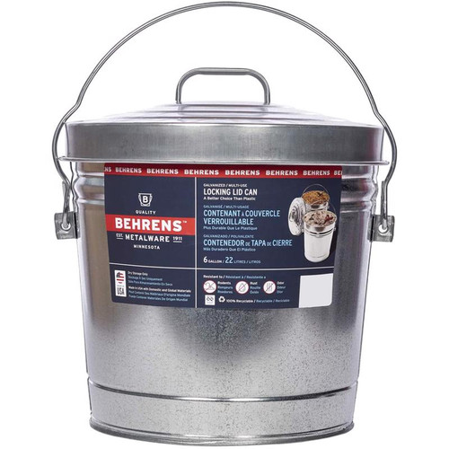 Behrens - 6106 - 6 gal. Galvanized Steel Garbage Can Lid Included Animal Proof/Animal Resistant