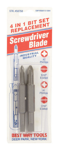 Best Way Tools - 58750 - Double-Ended Phillips/Slotted 1/4 x 2-3/4 in. L Double-Ended Screwdriver Bit Carbon Steel