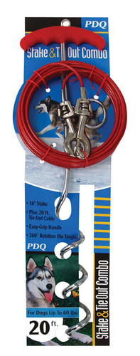 Boss Pet - A01316 - PDQ Silver / Red Vinyl Coated Cable Dog Tie Out Stake Large