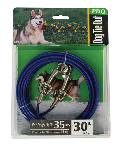 Boss Pet - Q233000099 - PDQ Blue / Silver Vinyl Coated Cable Dog Tie Out Medium