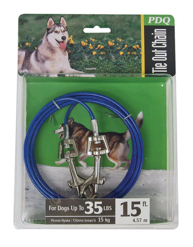 Boss Pet - Q231500099 - PDQ Blue / Silver Tie-Out Vinyl Coated Cable Dog Tie Out Medium