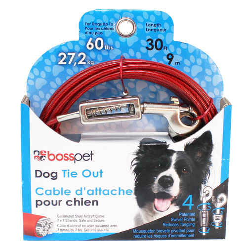 Boss Pet - Q3530SPG99 - Red Tie-Out with Spring Vinyl Coated Cable Dog Tie Out Large