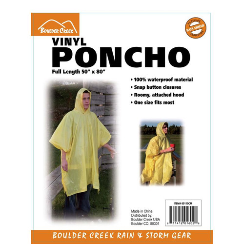 Boulder Creek - 60110-CM - Yellow Vinyl Rain Poncho