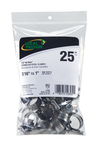 Ideal - 6708550 - Tridon Hy Gear 7/16 in. to 1 in. SAE 8 Silver Hose Clamp Stainless Steel Band