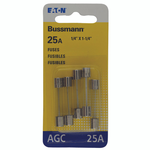 Bussmann - BP/AGC-25-RP - 25 amps AGC Glass Tube Fuse - 5/Pack