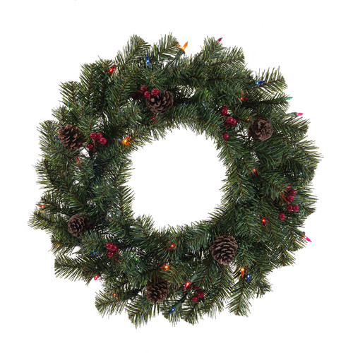 Celebrations - W20-90-35LM - 24 in. Dia. Incandescent Prelit Decorated Christmas Wreath