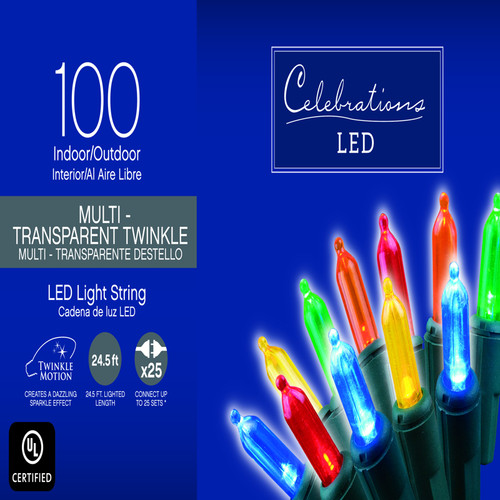 Celebrations - G8234212 - LED Mini Multi-color 100 count String Christmas Lights 24.75 ft.