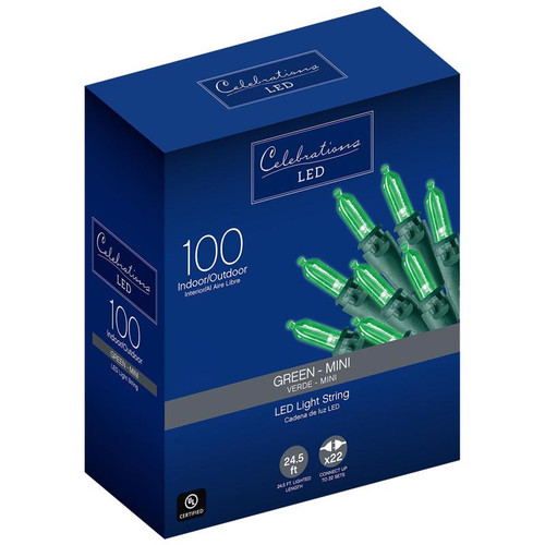 Celebrations - 40845-71 - LED Mini Green 100 count String Christmas Lights 24.75 ft.