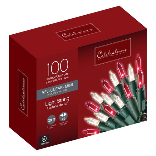 Celebrations - 4005-71 - Incandescent Mini Red 100 count String Christmas Lights 20 ft.