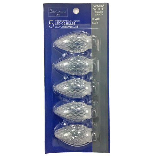 Celebrations - 11227-71 - LED C9 Clear/Warm White 5 count Replacement Christmas Light Bulbs