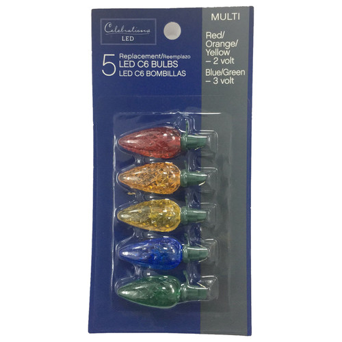 Celebrations - 11200-71 - LED C6 Multi-color 5 count Replacement Christmas Light Bulbs