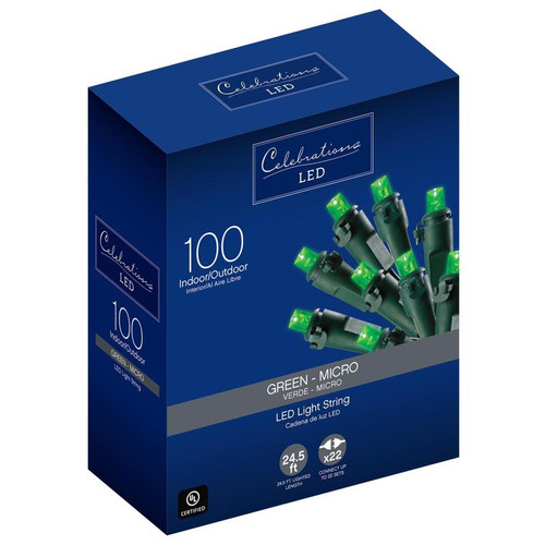 Celebrations - 47984-71 - LED Green 100 count String Christmas Lights 24.75 ft.