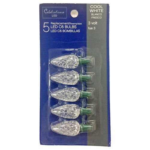Celebrations - 11201-71 - LED C6 Cool White 5 count Replacement Christmas Light Bulbs
