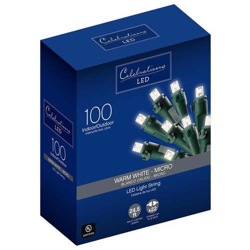 Celebrations - 47979-71 - LED Clear/Warm White 100 count String Christmas Lights 24.75 ft.