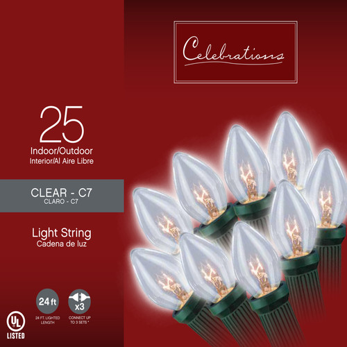 Celebrations - B42G4111 - Incandescent C7 Clear/Warm White 25 count String Christmas Lights 25 ft.