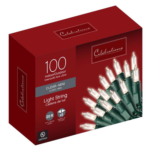 Celebrations - 4000-71 - Incandescent Mini Clear/Warm White 100 count String Christmas Lights 20.63 ft.