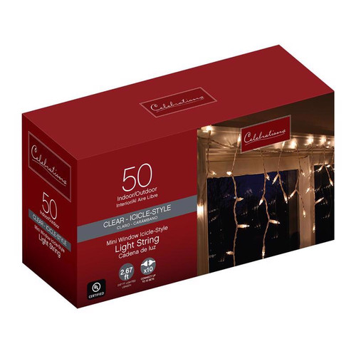 Celebrations - 14098-73A - Incandescent Mini Clear/Warm White 50 count Icicle Christmas Lights 3.66 ft.