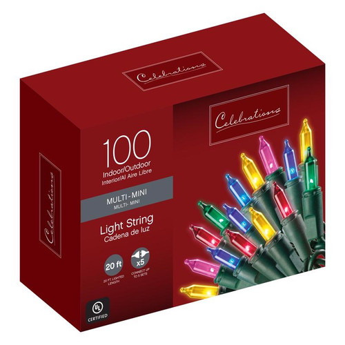 Celebrations - 4001-71 - Incandescent Mini Multi-color 100 count String Christmas Lights 20.63 ft.