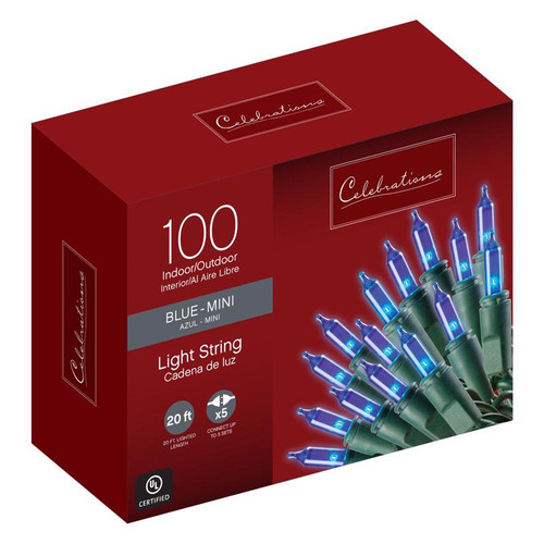 Celebrations - 4004-71 - Incandescent Mini Blue 100 count String Christmas Lights 20 ft.