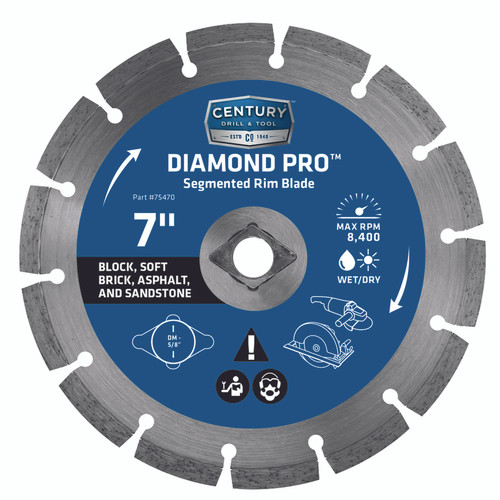 Century Drill & Tool - 75470 - 7 in. Dia. Diamond Segmented Rim Diamond Saw Blade 1/pc.