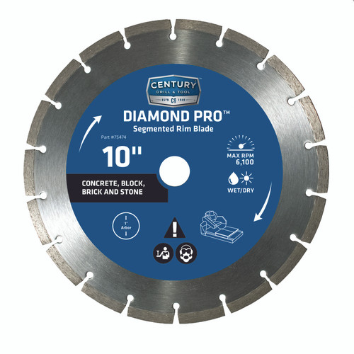 Century Drill & Tool - 75474 - 10 in. Dia. x 1 in. Diamond Segmented Rim Diamond Saw Blade - 1/Pack