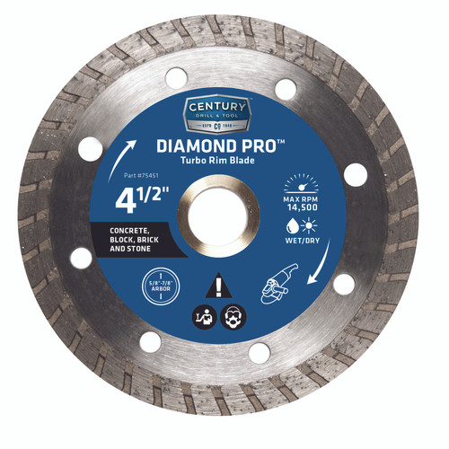 Century Drill & Tool - 75451 - 4-1/2 in. Dia. Diamond Turbo Diamond Saw Blade