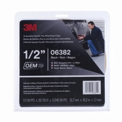 3M - 06382 - Automotive Acrylic Plus Attachment Tape, Black, 1/2 in x 20 yd, 45 mil