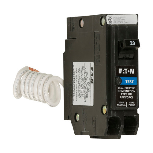 Eaton - BRN120DF - 20 amps Arc Fault/Ground Fault Single Pole Circuit Breaker w/Self Test