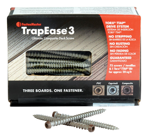 FastenMaster - FMTR321275SLMD - TrapEase 3 No. 10 x 2-1/2 in. L Torx TTAP Flat Head Epoxy Composite Deck Screws 75 per box