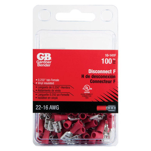 Gardner Bender - 10-141F - 22-16 Ga. Insulated Wire Female Disconnect Red - 100/Pack