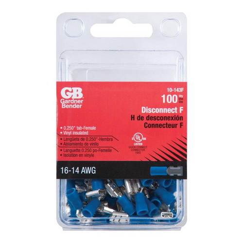 Gardner Bender - 10-143F - 16-14 Ga. Insulated Wire Female Disconnect Blue - 100/Pack