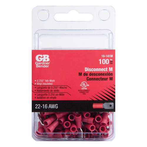 Gardner Bender - 10-141M - 22-16 Ga. Insulated Wire Male Disconnect Red - 100/Pack