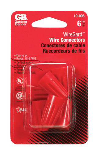 Gardner Bender - 19-006 - WingGard 18-10 Ga. Copper Wire Wire Connector Red - 6/Pack
