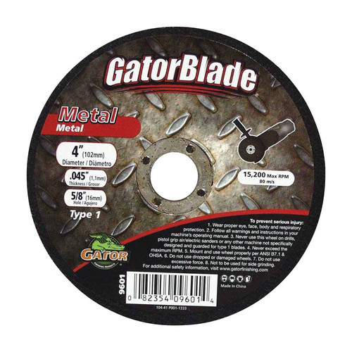 Gator - 9601 - 4 in. Dia. x 5/8 in. Aluminum Oxide Cut-Off Wheel 1/pc.