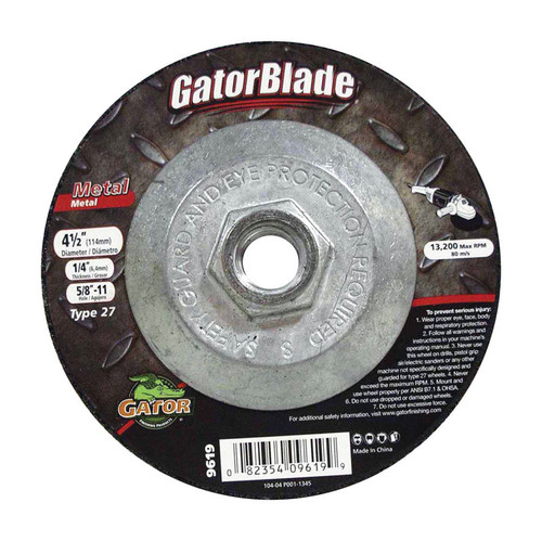 Gator - 9619 - 4-1/2 in. Dia. x 1/4 in. thick x 5/8 in. Metal Grinding Wheel 1/pc.