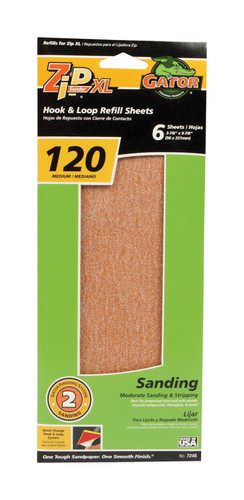 Gator - 7245 - Zip XL 9-1/2 in. L x 3-1/2 in. W 120 Grit Aluminum Oxide Sanding Sheet - 6/Pack