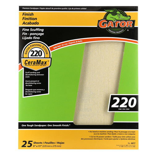 Gator - 3407 - CeraMax 11 in. L x 9 in. W 220 Grit Ceramic Sandpaper - 1/Pack