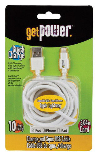 GetPower - GP-XL-USB-L - Lightning to USB Charge and Sync Cable 10 ft. White