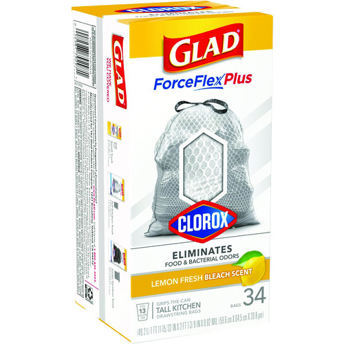 Glad - 79297 - ForceFlex Plus 13 gal. Lemon Scent Tall Kitchen Bags Drawstring 34/Pack