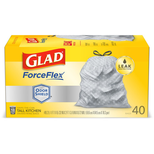 Glad - 70355 - ForceFlex 13 gal. Tall Kitchen Bags Drawstring - 40/Pack