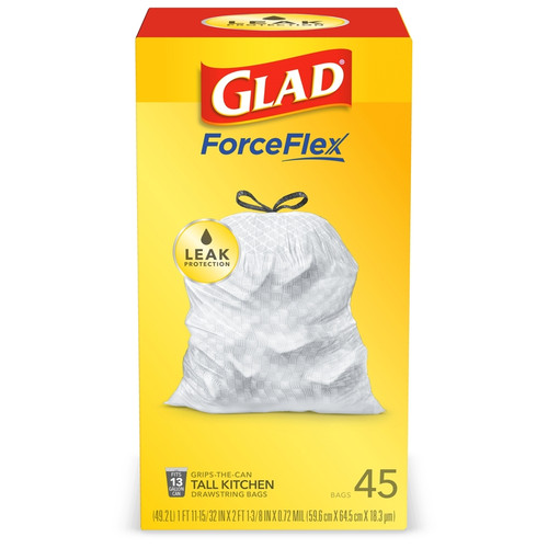 Glad - 78362 - ForceFlex 13 gal. Tall Kitchen Bags Drawstring - 45/Pack