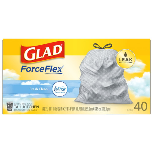 Glad - 78361 - ForceFlex 13 gal. Fresh Scent Tall Kitchen Bags Drawstring - 40/Pack