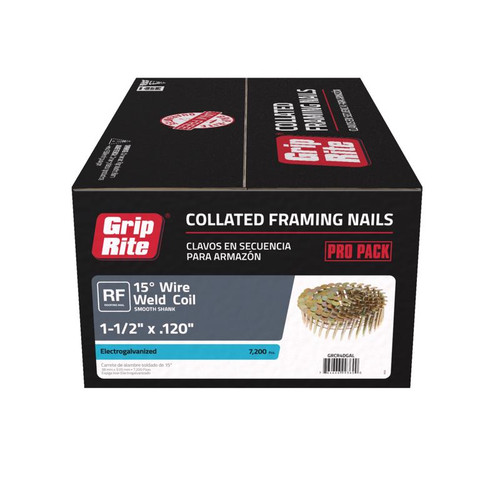 Grip-Rite - GRCR4DGAL - 1-1/2 in. 11 Ga. Angled Coil Roofing Nails 15 deg. Smooth Shank 7200/Pack