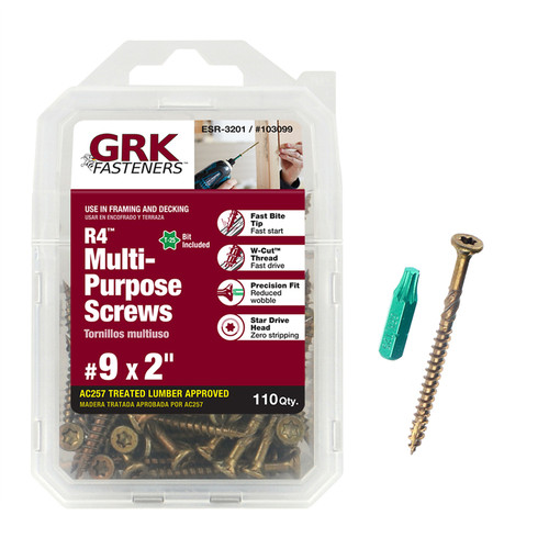 GRK Fasteners - 103099 - R4 No. 9 x 2 in. L Star Coated Multi-Purpose Screws - 110/Pack