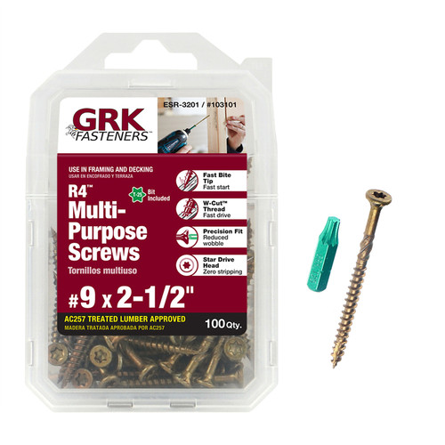 GRK Fasteners - 103101 - R4 No. 9 x 2-1/2 in. L Star Coated Multi-Purpose Screws - 100/Pack