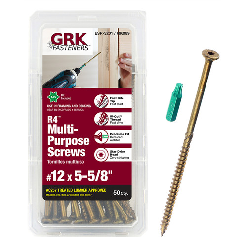 GRK Fasteners - 96089 - R4 No. 12 x 5-5/8 in. L Star Coated Multi-Purpose Screws - 50/Pack