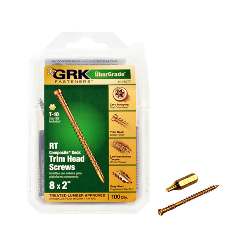 GRK Fasteners - 119077 - UberGrade No. 8 x 2 in. L Star Trim Head Construction Screws - 100/Pack