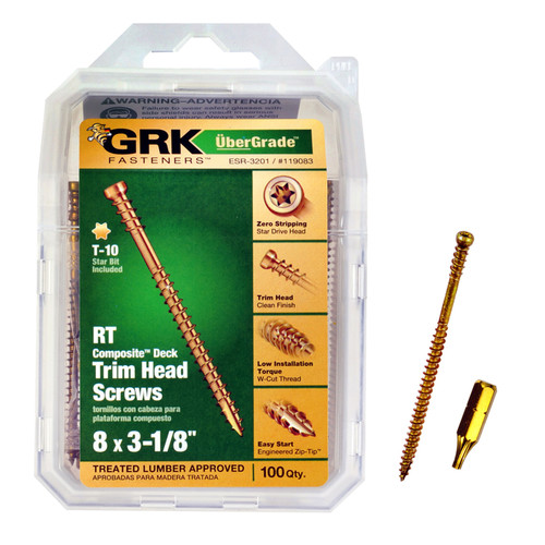 GRK Fasteners - 119083 - UberGrade No. 8 x 3-1/8 in. L Star Trim Head Construction Screws - 100/Pack