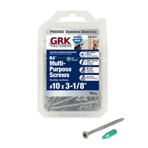 GRK Fasteners - 137147 - R4 No. 10 x 3-1/8 in. L Star Flat Head Multi-Purpose Screw - 70/Pack